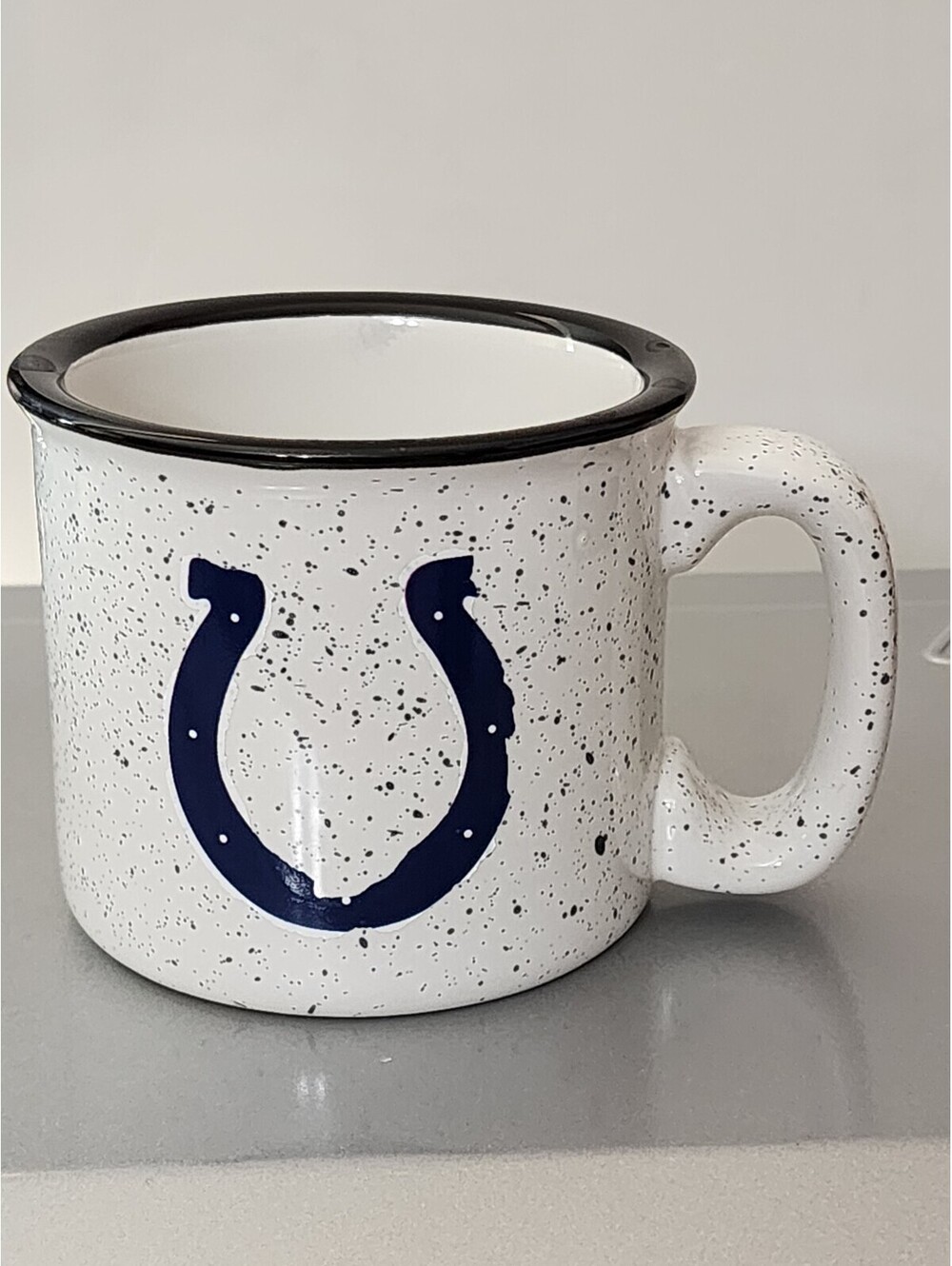 Indianapolis Colts White Speckled Mug with Blue Horseshoe Logo